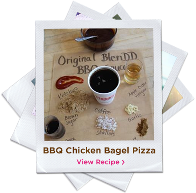 Two Bagels With Bbq Sauce, Cheese And Scallions - Dandelion Coffee (400x395), Png Download