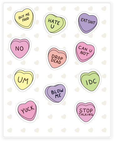 Conversation Hearts Sticker/decal Sheet - Necco Large Conversation Candy Hearts (484x484), Png Download