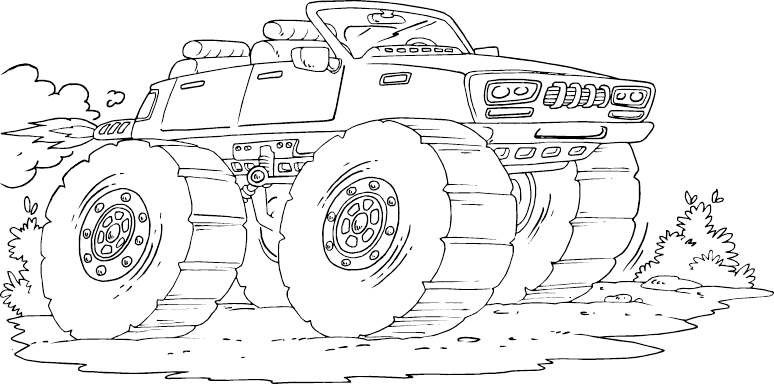 Drawing Monster Truck 102 - Coloring Monster Truck (774x384), Png Download