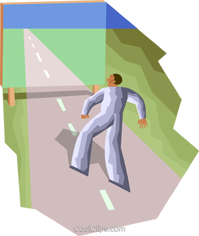 Figure Walking Down Road To Painting Royalty Free Vector - Man Walking On Road Clipart (405x480), Png Download
