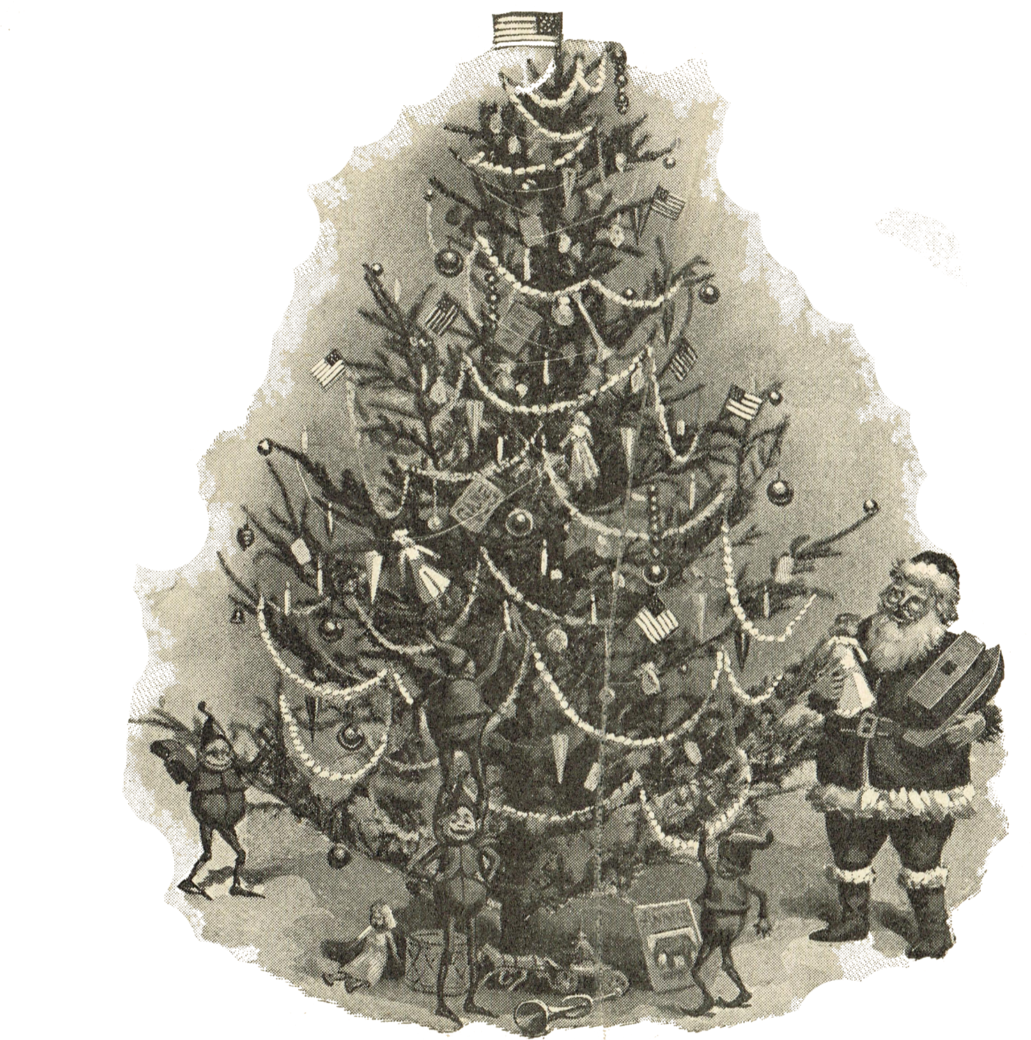 Royalty Free Antique Christmas Tree Illustration Via - Christmas Tree (1487x1600), Png Download