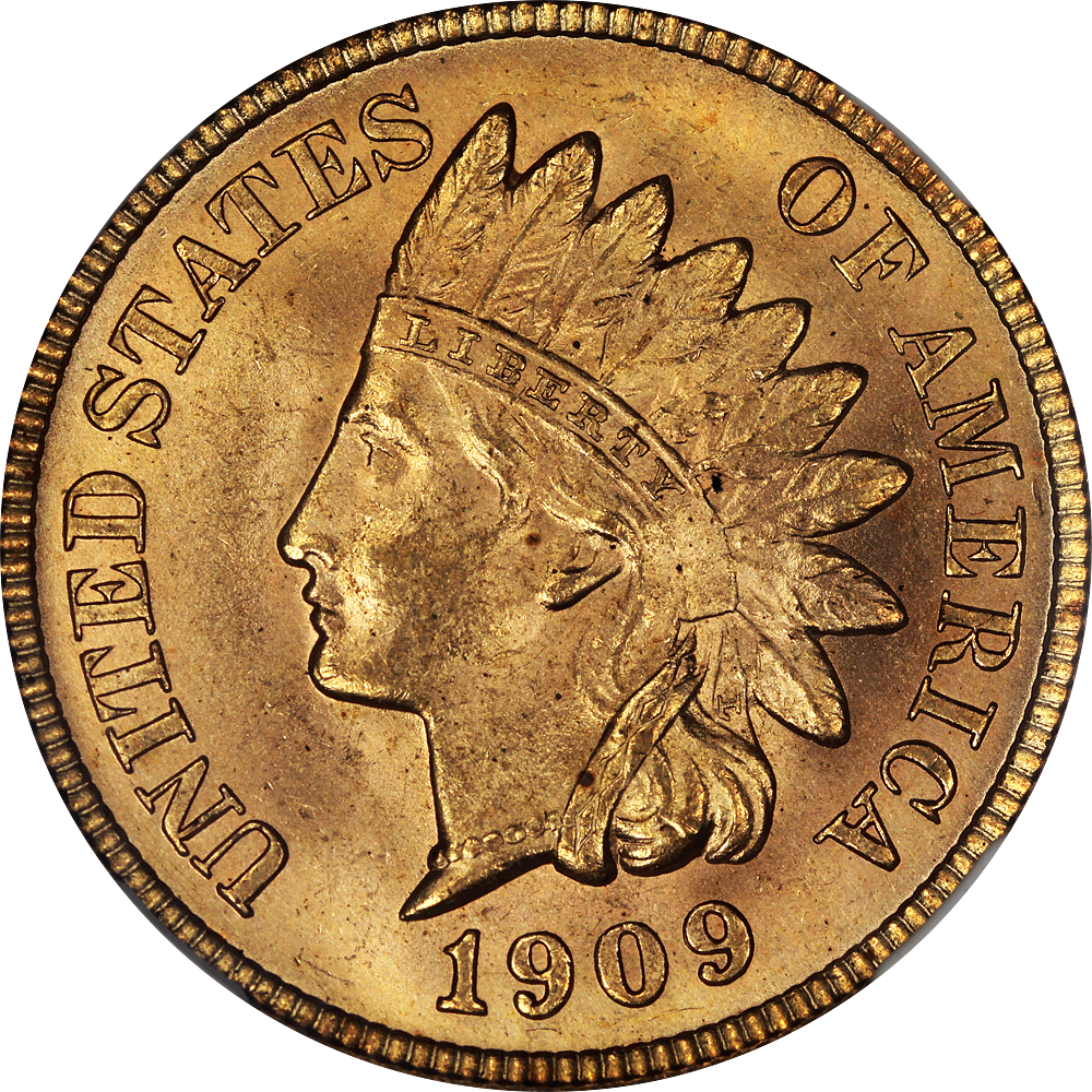 1909 Indian Cent Ngc Ms65rd Obverse - Moroccan Gold Coin (1000x1000), Png Download