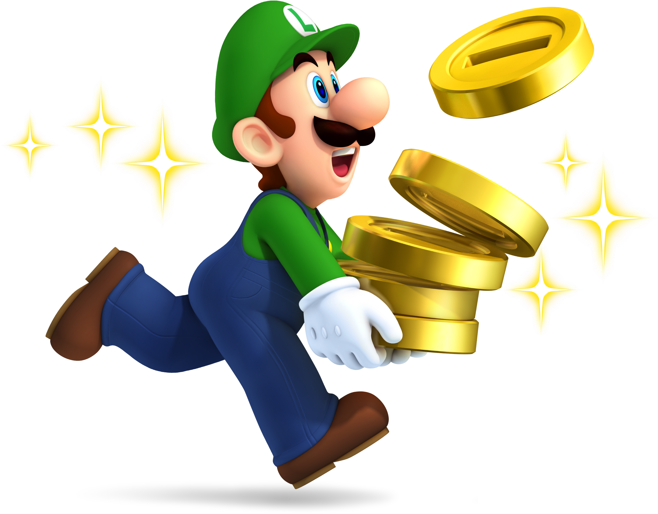 Luigi With Coins - New Super Mario Brothers 2 (nintendo 3ds) (2249x1785), Png Download