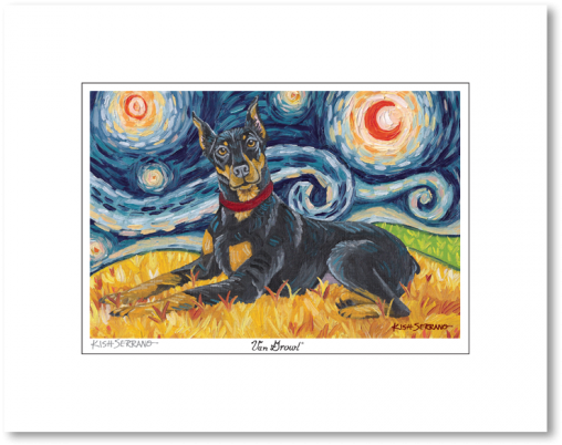 Doberman Starry Night Matted Print - Airedale Terrier Art (550x550), Png Download