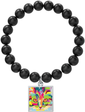Watercolor Cat Indigo Tile With Matte Onyx Bracelet - 8mm Rose Quartz Bracelet (500x500), Png Download