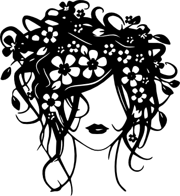 Wall Decals, T-shirts, Personalized Mugs & Much - Silhouette Of Woman With Flowers (357x389), Png Download