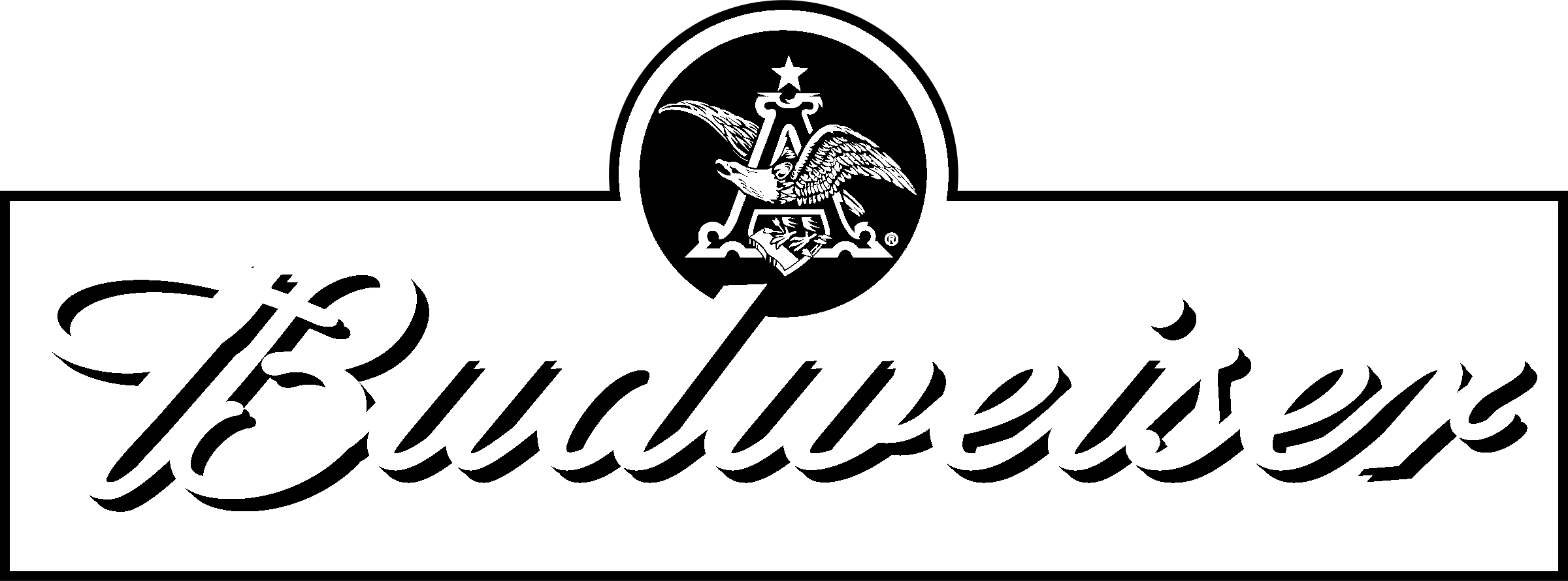 Budweiser 02 Logo Black And White - Budweiser Beer Logo Combo Set Of 2 Car Bumper Sticker (2400x891), Png Download