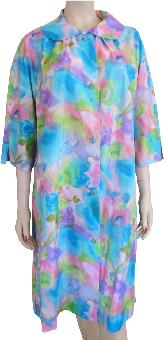 House Coat Lingerie Vintage 1950's Pastel Watercolor - Bathrobe (1103x1103), Png Download