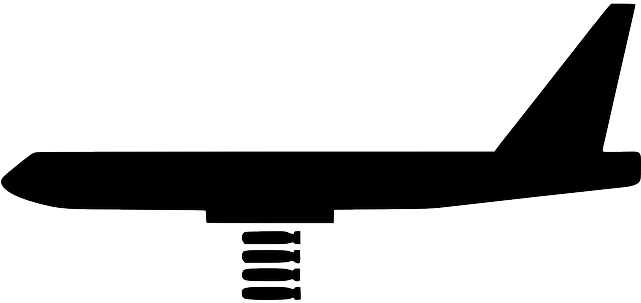 War, Silhouette, Cartoon, Airplane, Transportation - Airplane Dropping Bombs Drawing (640x320), Png Download