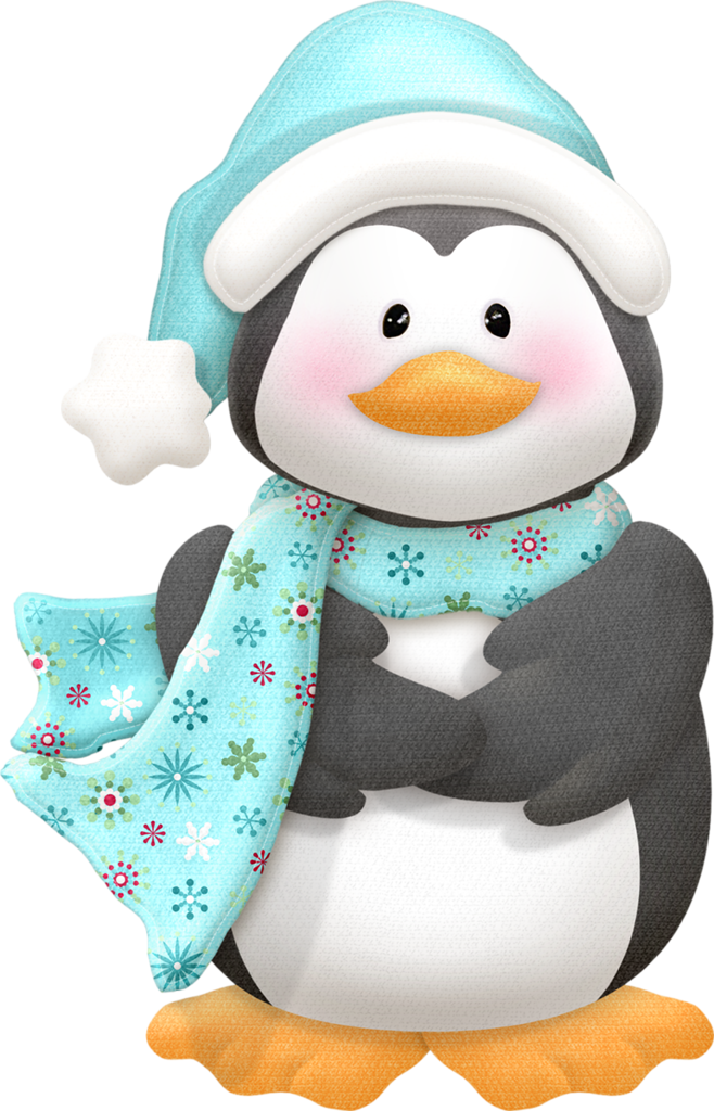 Blue Scarf Penguin - Winter Penguin Clipart (658x1024), Png Download