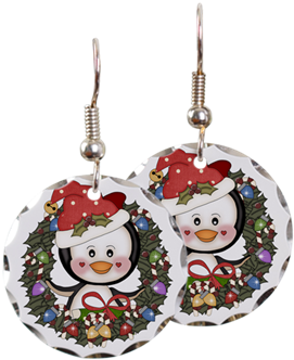 Christmas Penguin Holiday Wreath Earring - Christmas Penguin Holiday Wreath Round Car Magnet (350x350), Png Download