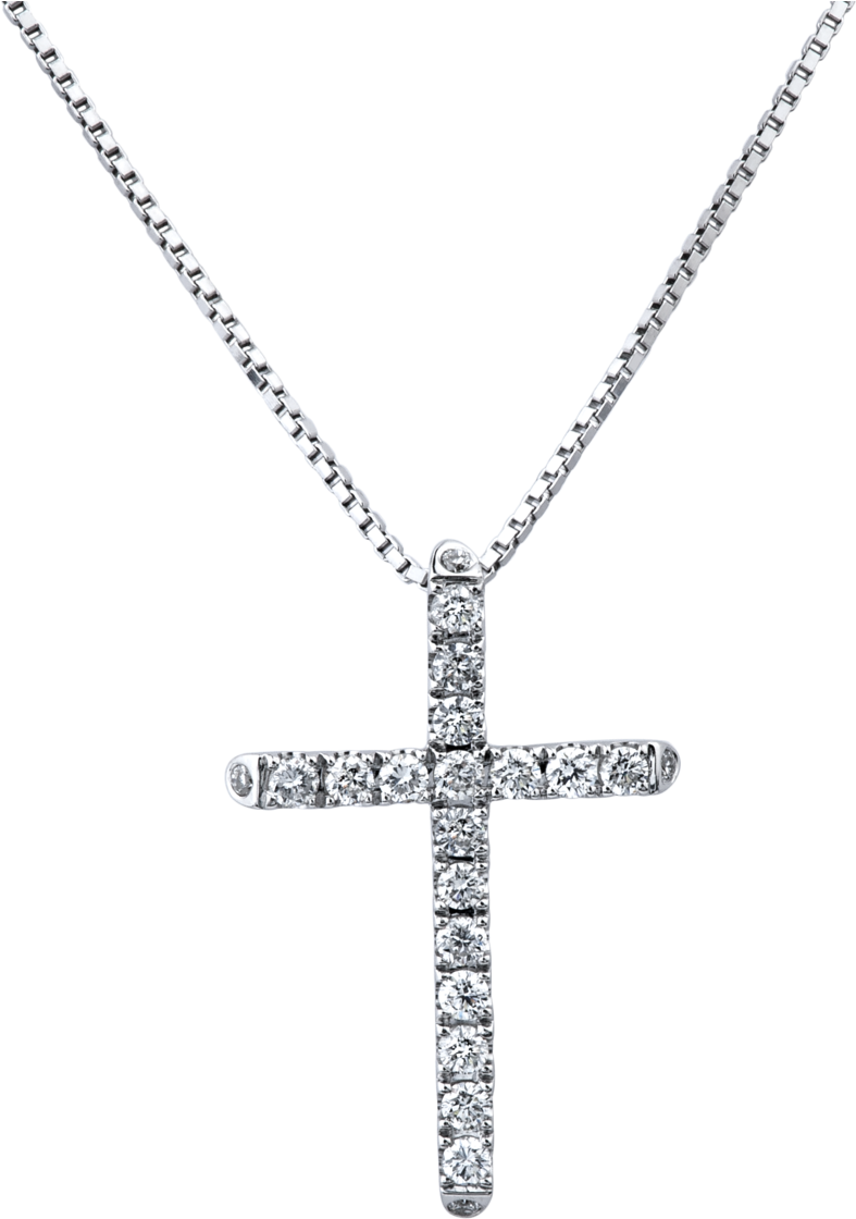 14k White Gold Diamond Cross Necklace - Cross Necklace (1999x1328), Png Download