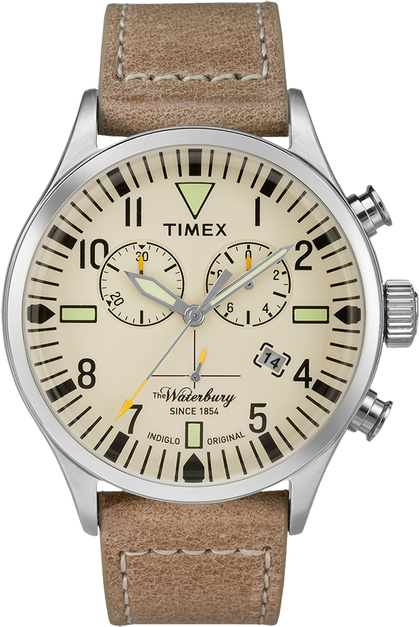 Waterbury Traditional Chronograph 42mm Leather Strap - Timex Waterbury Tw2p84200 Gents Watch (750x900), Png Download