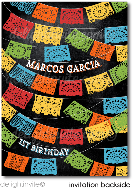 Boy Papel Picado Fiesta 1st Birthday Invitations - Mexican Fiesta Party Invitations Templete (497x675), Png Download