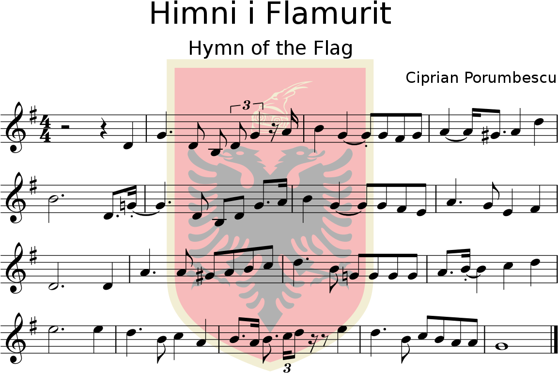 Himni I Flamurit Shqiptar Me Nota Muzikore (1200x817), Png Download