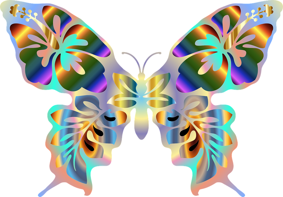 Clipart Butterflies - Iridescent Butterfly Open Clipart Png (960x670), Png Download