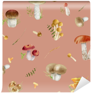 Seamless Pattern Repeated Tile Of Watercolor Mushrooms - Watercolor Painting (400x400), Png Download