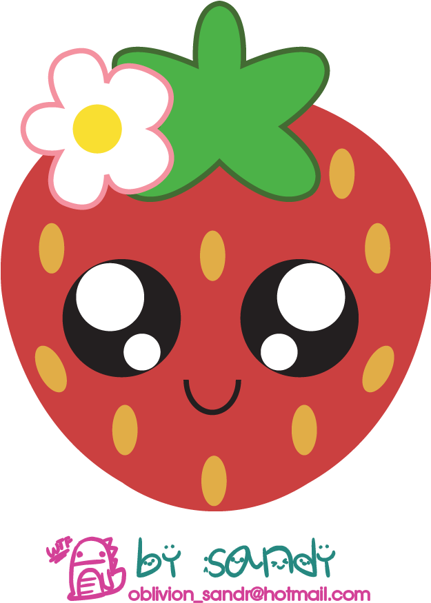 Kawaii Strawberry Png - Drawing (684x933), Png Download