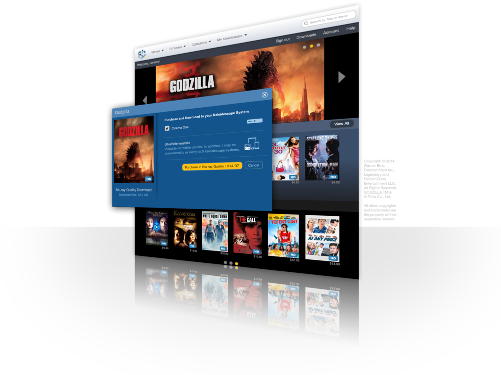 7 Kaleidescape Store Godzilla Purchase - Warner Home Video Godzilla(2014) (1000x760), Png Download