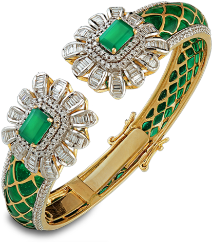 Diamond Bracelet - Emerald Diamond Bangle (500x500), Png Download