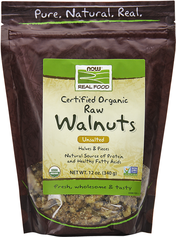 Walnuts, Organic, Raw & Unsalted - Now Foods Real Food Organic Raw Walnuts Unsalted - (620x834), Png Download