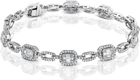 18k White Gold Diamond Bracelet - Diamond Bracelet In Baguettes (600x600), Png Download