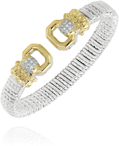 14k Yellow Gold & Sterling Silver Diamond Bracelet - Gold (432x518), Png Download