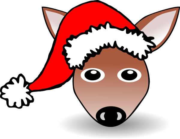 Funny Fawn Face Brown Cartoon With Santa Claus Hat (600x462), Png Download