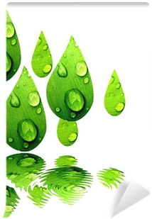 Gotas De Hojas Verdes Reflejadas En El Agua Wall Mural - Illustration (400x400), Png Download