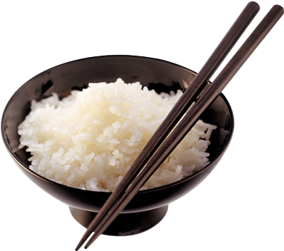 Thai Food Cooked Jasmine - Bowl Of Rice With Chopsticks (400x420), Png Download