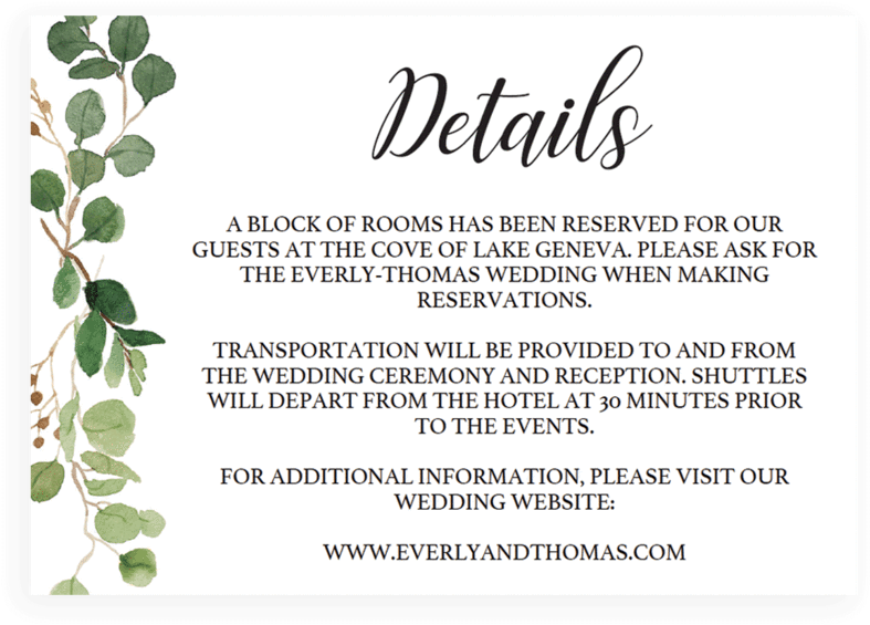 Greenery Wedding Details Cards Templates By Papersizzle - Wedding Details Template (819x1024), Png Download