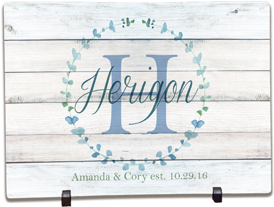 Personalized Glass Cutting Boards Blue Watercolor Wreath - Personalized Glass Cutting Board (600x429), Png Download