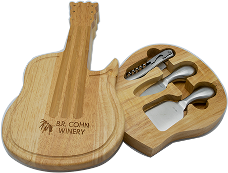 Brc Guitar Cutting Board With Cheese Knives - Paddle (600x600), Png Download