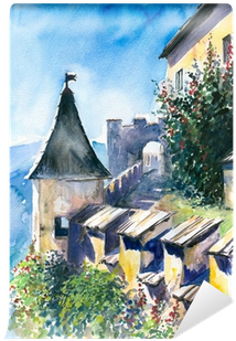 Castles Walls With Tower Watecrolor Painted - Wall (400x400), Png Download