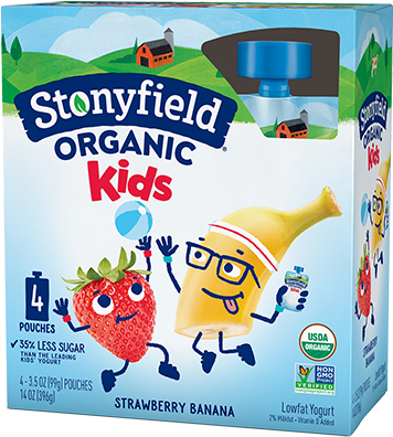 Kids Low Fat Pouches Strawberry Banana - Stonyfield Strawberry Banana Yogurt (500x500), Png Download