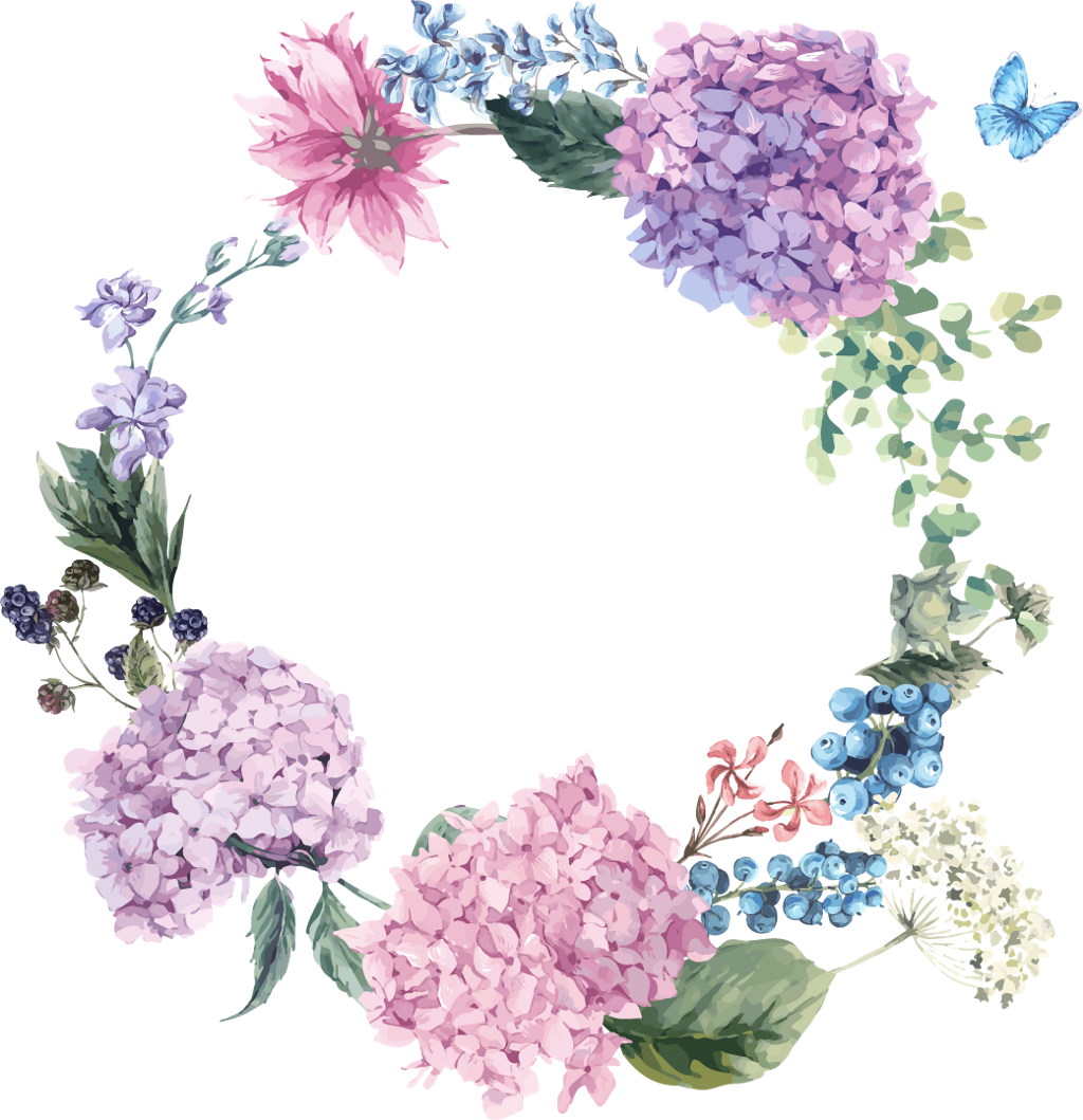 Floral Purple Lilac Reef Flowers Pink Circle Round - Corona De Flores Vectores (1024x1059), Png Download