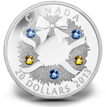 2013 Holiday Wreath 1 Oz Fine Silver Coin - Royal Canadian Mint 2009 Swarovski (388x371), Png Download