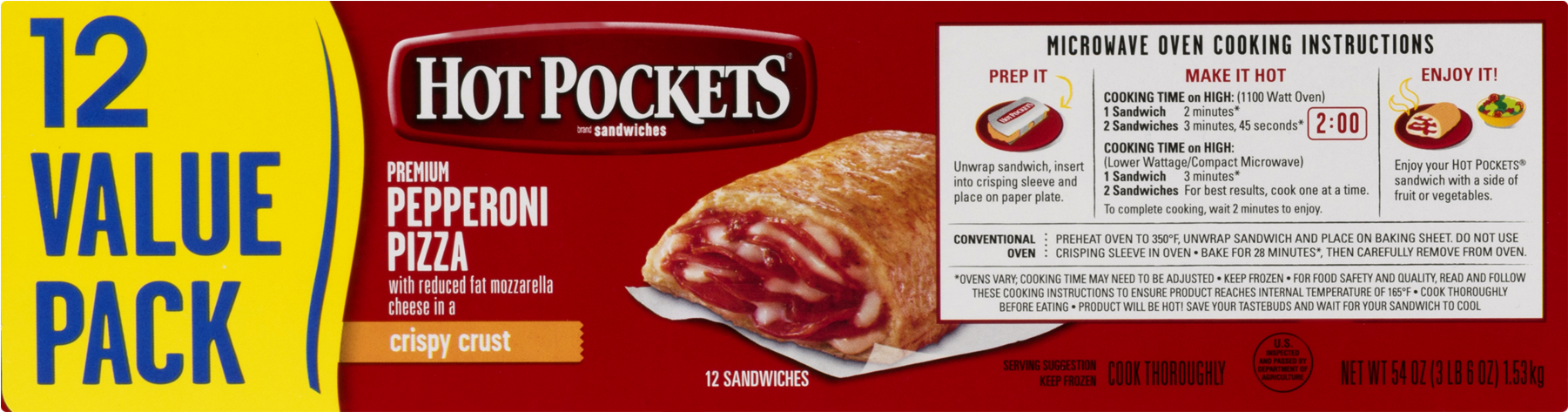 Hot Pockets Pepperoni 12 Pack - Hot Pockets Frozen Sandwiches Pepperoni Pizza 12-pack (1800x1800), Png Download