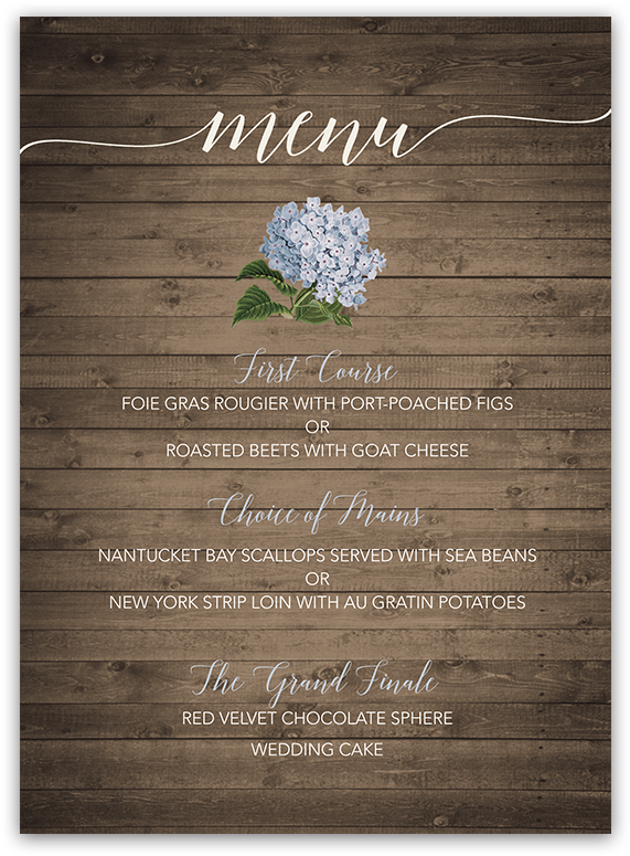 Floral Wedding Menu With Pale Blue Hydrangeas - Wedding (900x900), Png Download