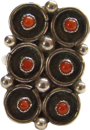 Vintage Zuni Red Coral Snake Eye Shadowbox Ring Size - Ruby (447x447), Png Download