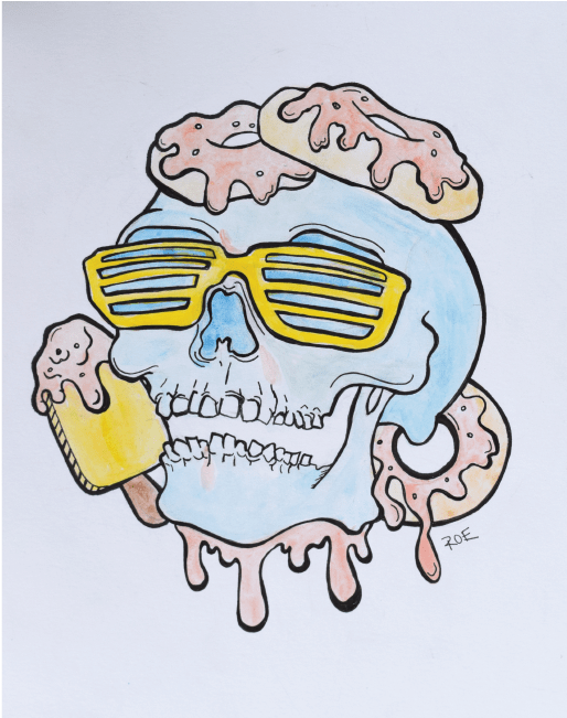 Skull Watercolor Drawing Sketch Ice Cream - Watercolor Painting (800x650), Png Download