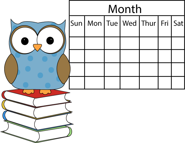Polka Dot Owl With Calendar - Clip Art School Calendar (611x472), Png Download