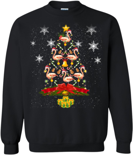 Flamingo Pink Santa Hat Christmas Tree Star Tree Sweatshirt - Sweatshirt (500x500), Png Download