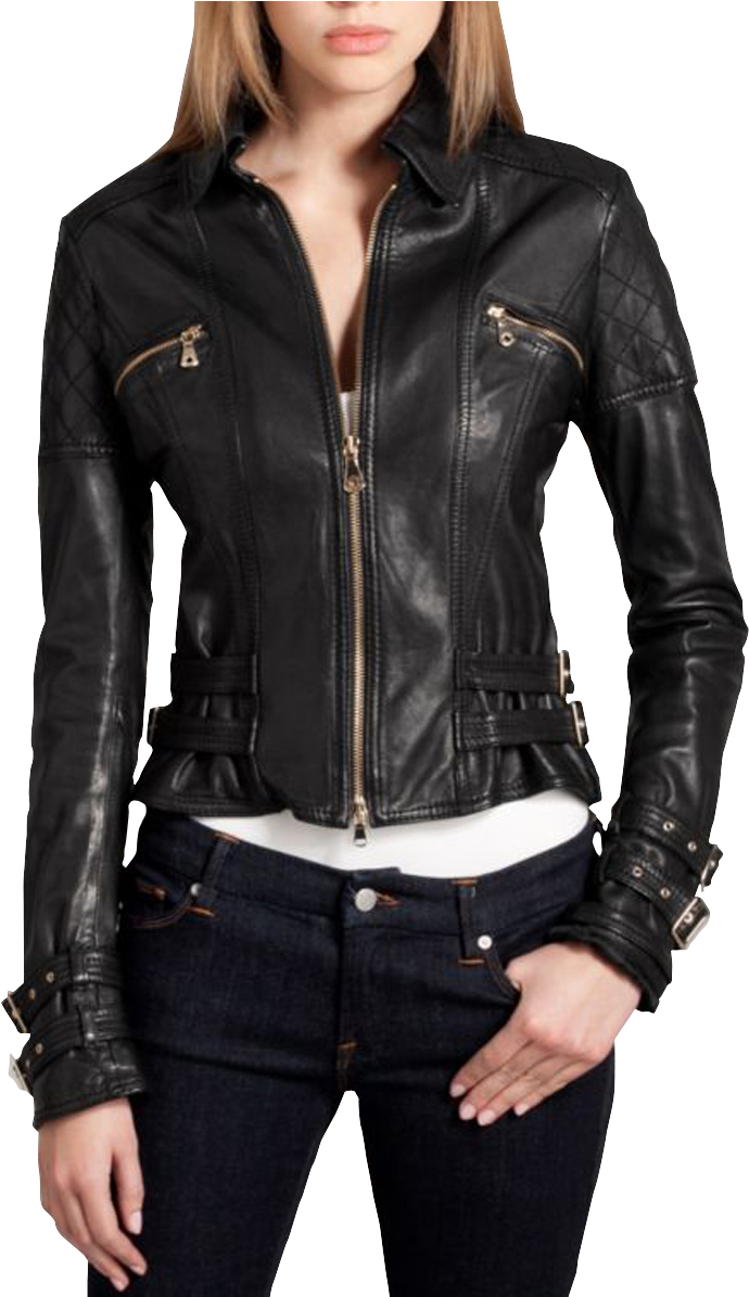 Women Leather Jacket Transparent Background Png - Fitted Biker Jacket For Women (1050x1194), Png Download