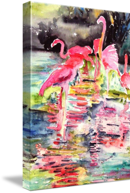 "florida Flamingos Oil Painting Pink Flamingo Trop" - Gallery-wrapped Canvas Art Print 11 X 16 Entitled Florida (436x650), Png Download