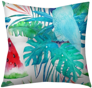 Summer Pattern With Watercolor Parrot, Palm Leaves - Watercolor Painting (400x400), Png Download