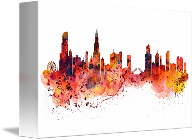 Chicago Transparent Watercolor Banner Black And White - Watercolor Painting (650x470), Png Download