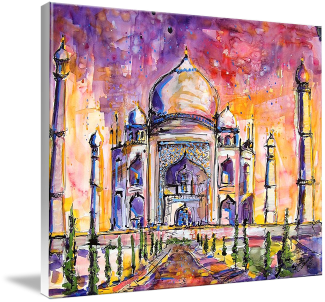 Taj Mahal India Watercolor By Ginette Callaway By Ginette - Gallery-wrapped Canvas Art Print 10 X 8 Entitled Taj (650x604), Png Download