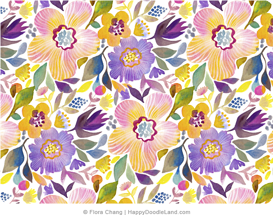 Watercolor Flowers Pattern© Flora Chang (701x499), Png Download