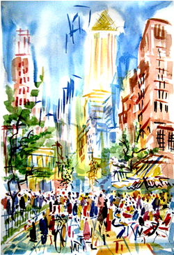 Watercolor By Philadelphia Artist Joe Barker, Barkerartgalleries - Skyscraper (675x365), Png Download